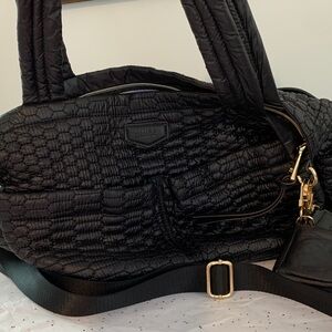 Aimee Kestenberg Black Quilted Travel Tote with Gold Hardware